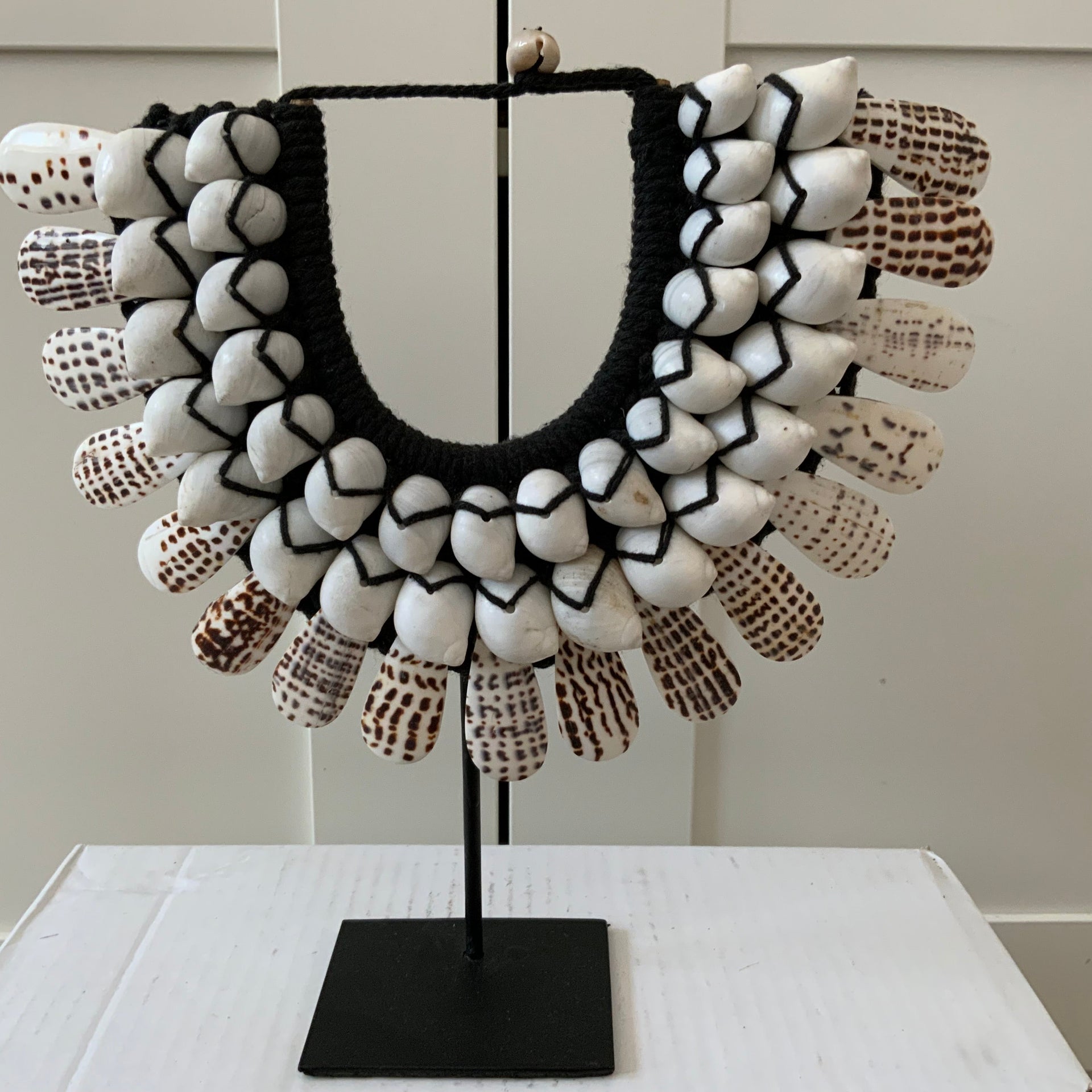 The Chevron & Mosaic Shell Statement Necklace on Stand