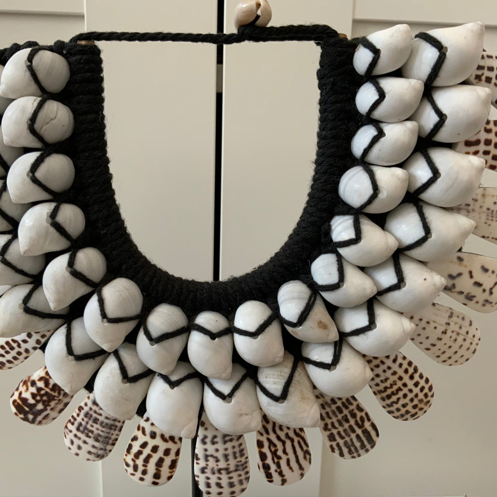 The Chevron & Mosaic Shell Statement Necklace on Stand