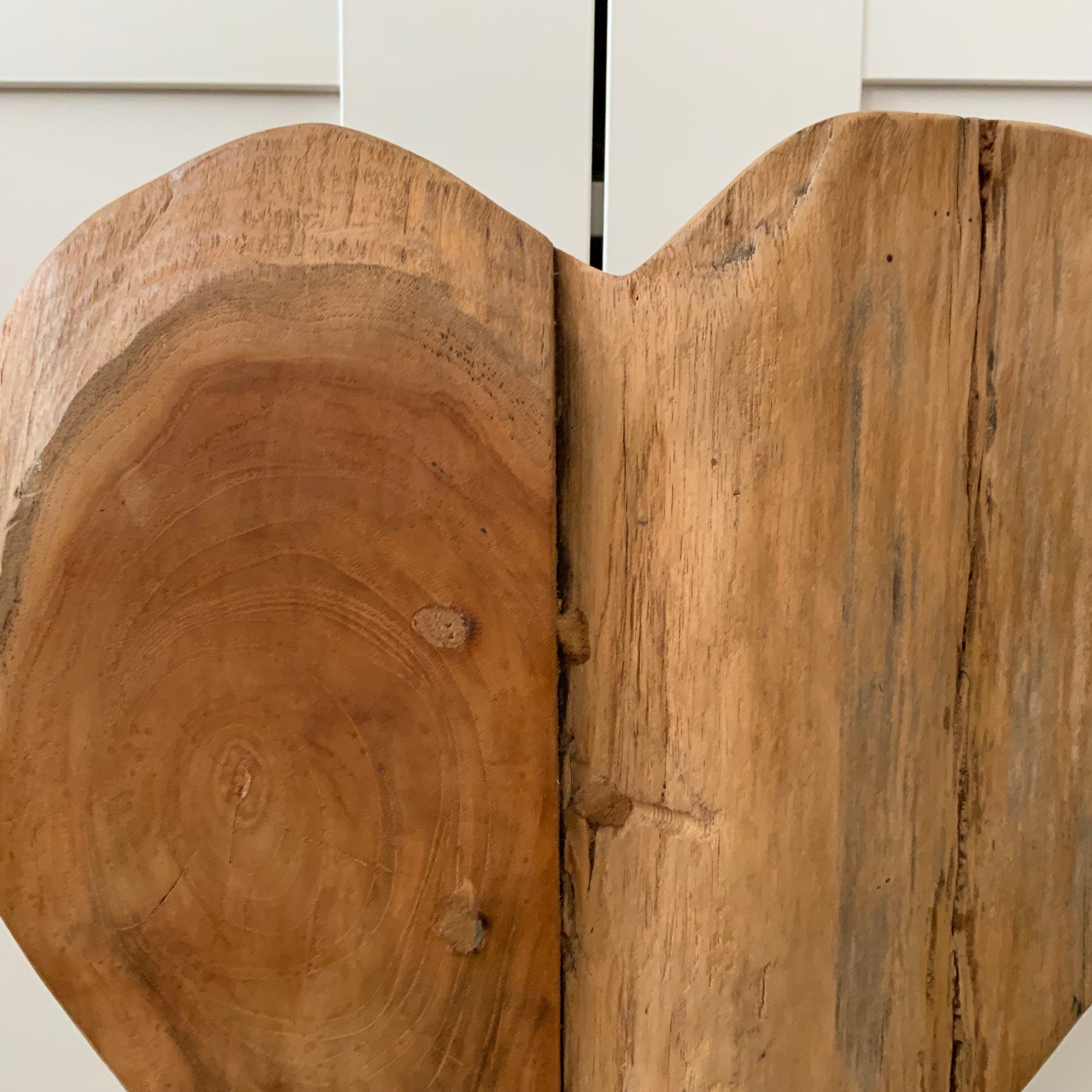 Handcrafted Reclaimed Wood Heart Sculpture on Stand – Rustic Teak Driftwood Decor