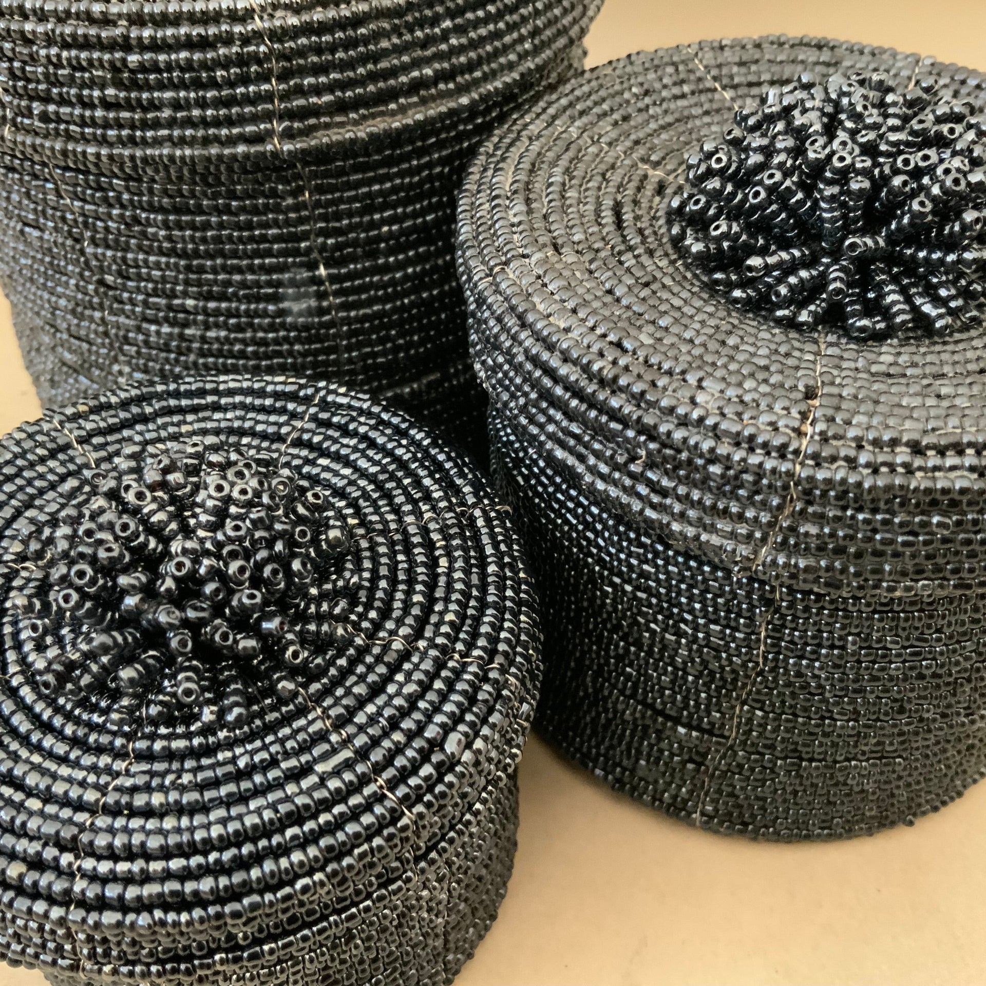 Handcrafted Nesting Beaded Keepsake Canisters – Set of 3