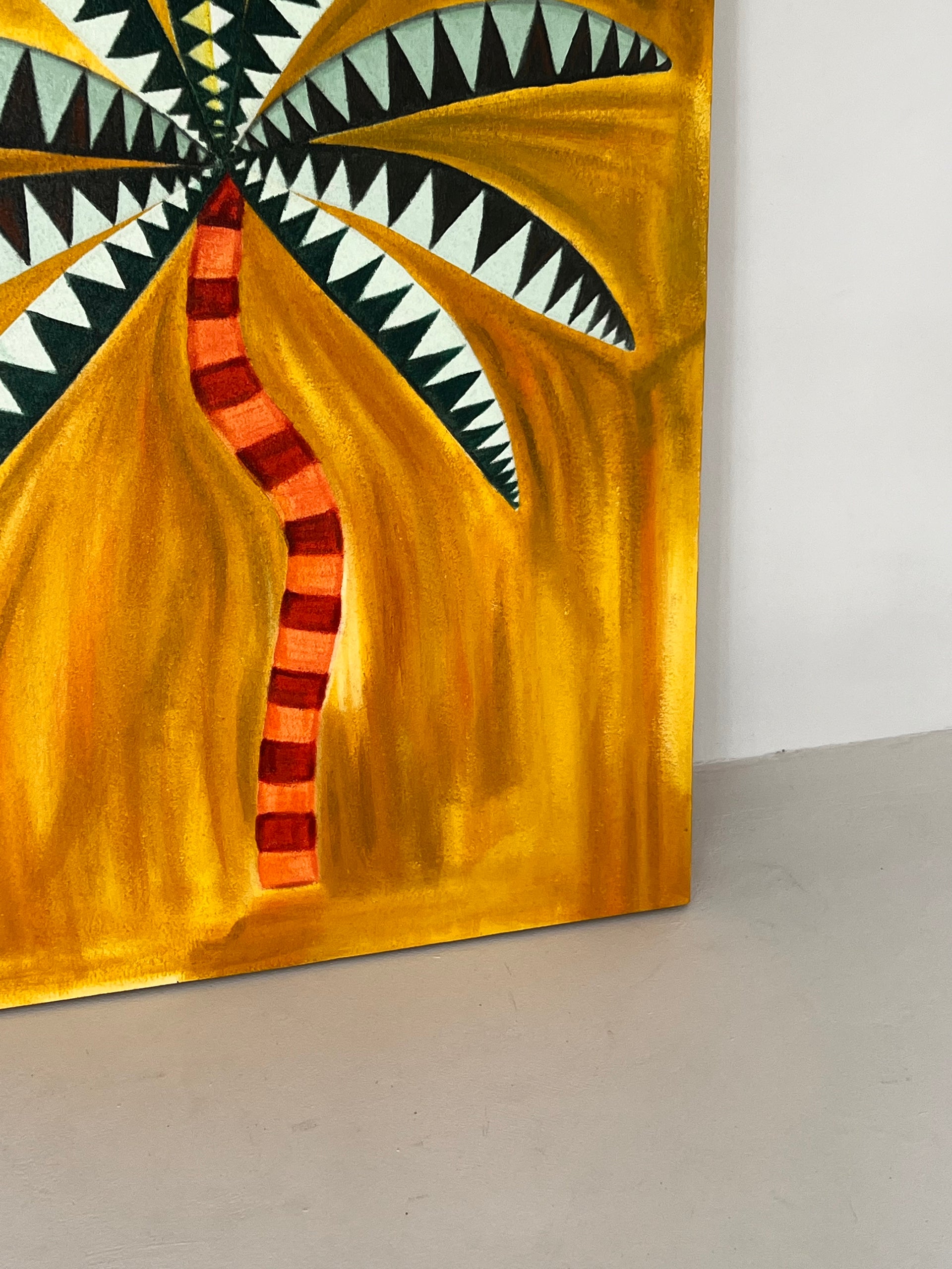 Solaris Palms: 110x70 Abstract Hand-Painted Ochre Canvas