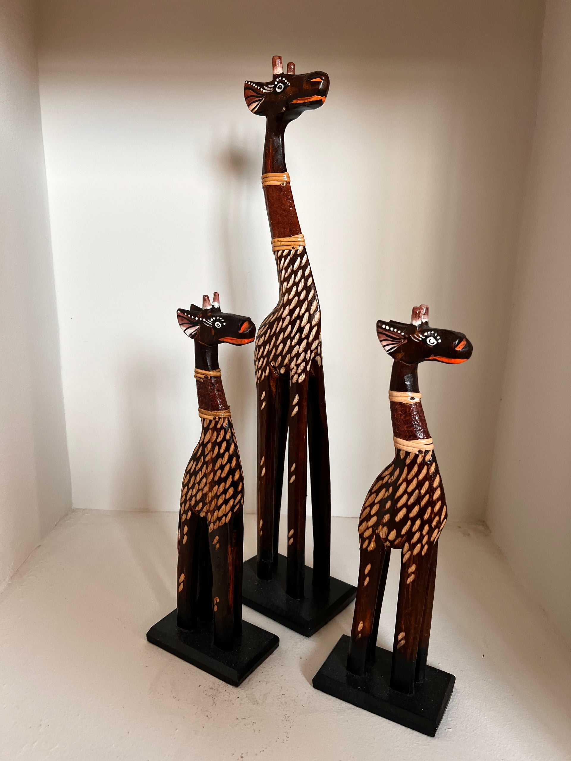 Handcrafted Wooden Giraffe Statue Set- African Home Decor (Set of 3)