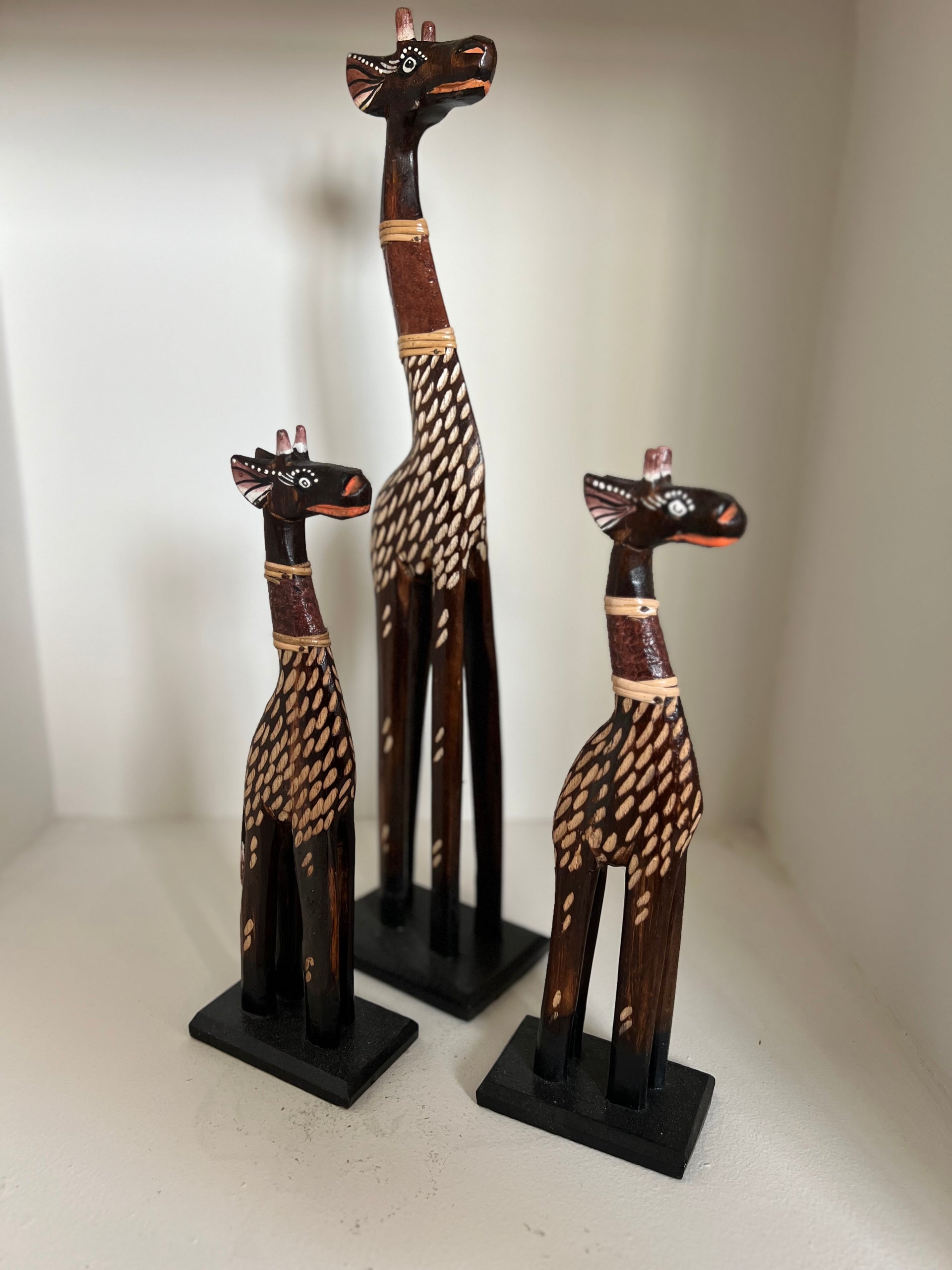 Handcrafted Wooden Giraffe Statue Set- African Home Decor (Set of 3)