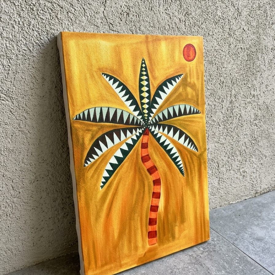 Solaris Palms: 110x70 Abstract Hand-Painted Ochre Canvas