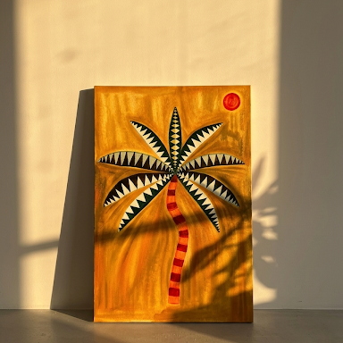 Solaris Palms: 110x70 Abstract Hand-Painted Ochre Canvas