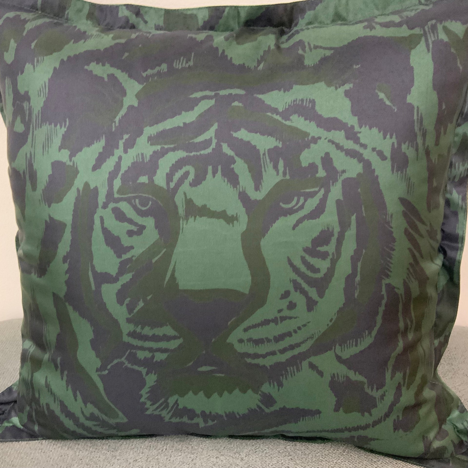 "Tigre" Silk Cushion Cover in Forest Green