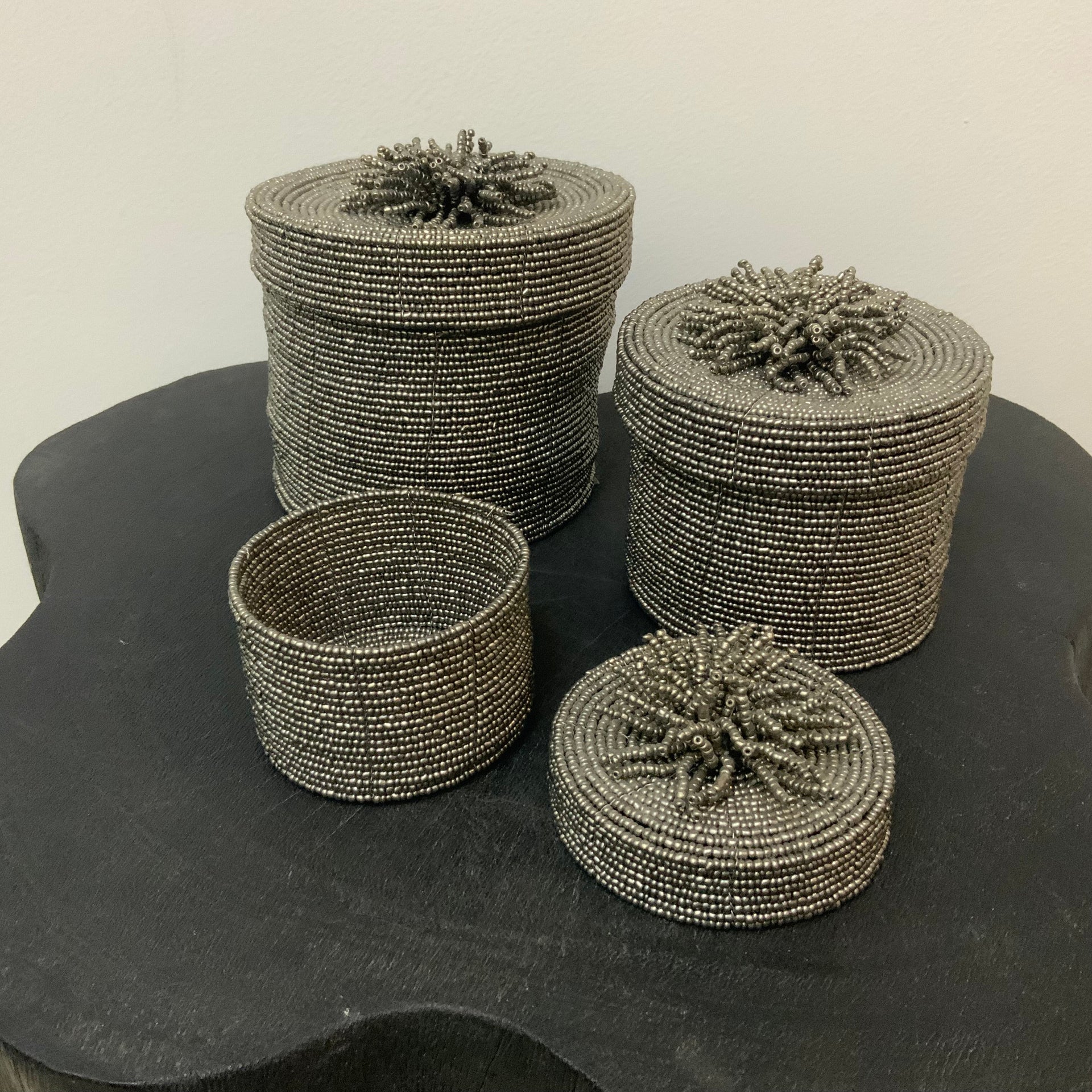 Handcrafted Nesting Beaded Keepsake Canisters – Set of 3