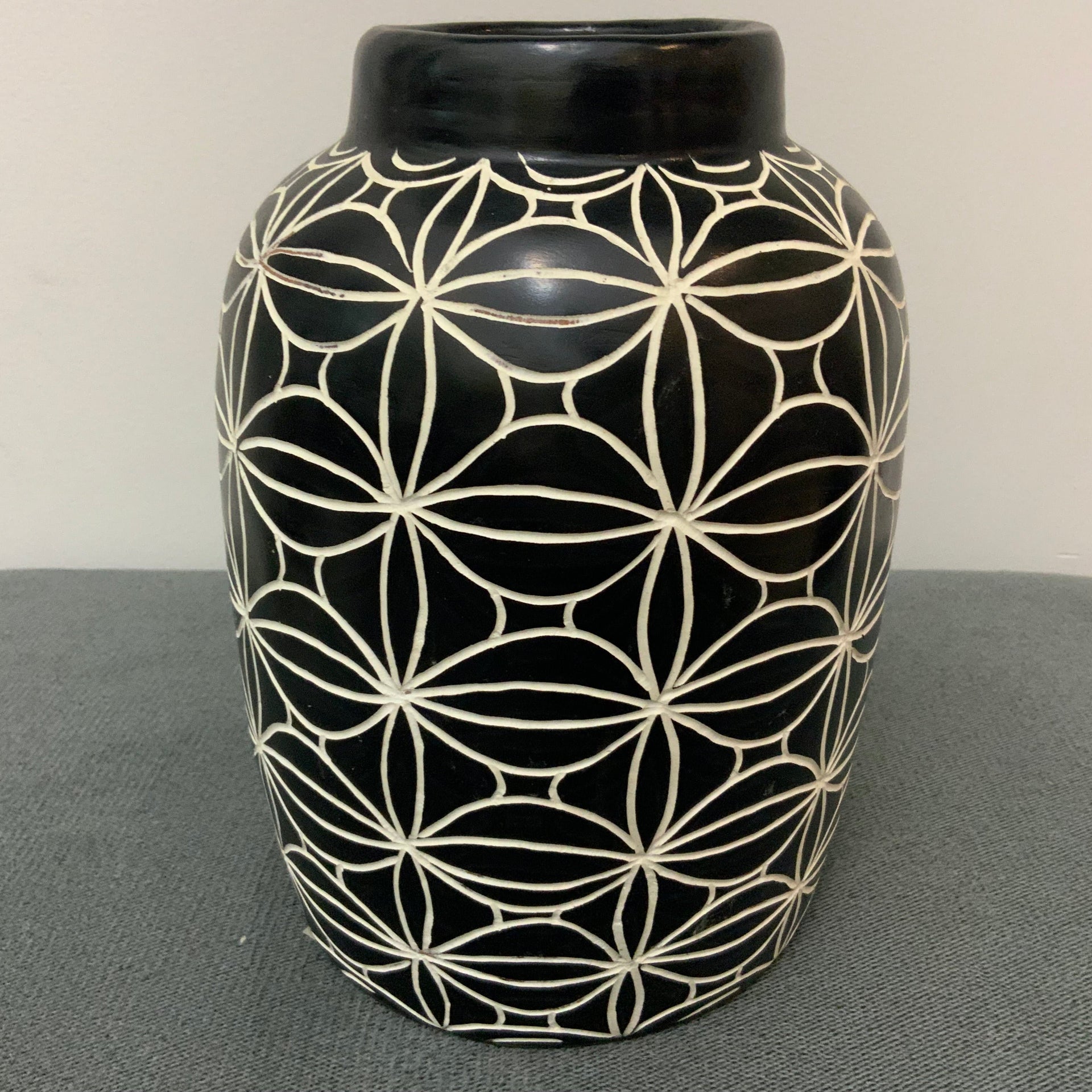 Hand-Etched Sgraffito Ceramic Vase