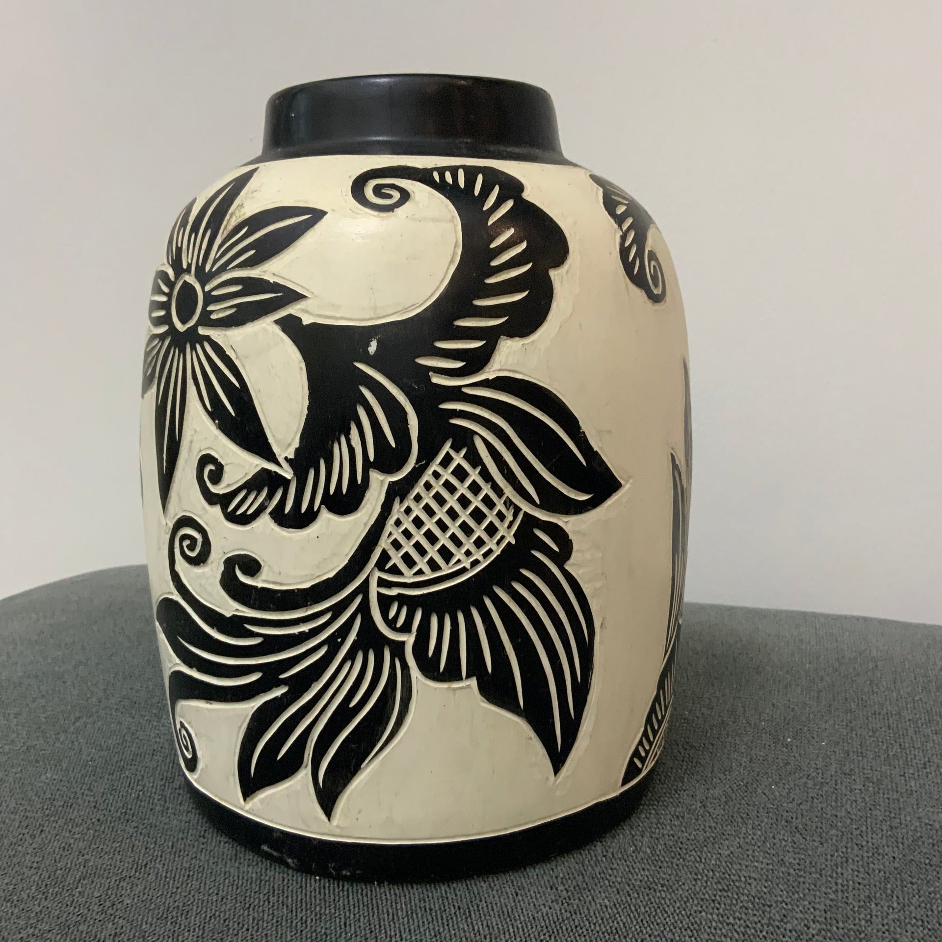 Hand-Etched Sgraffito Ceramic Vase