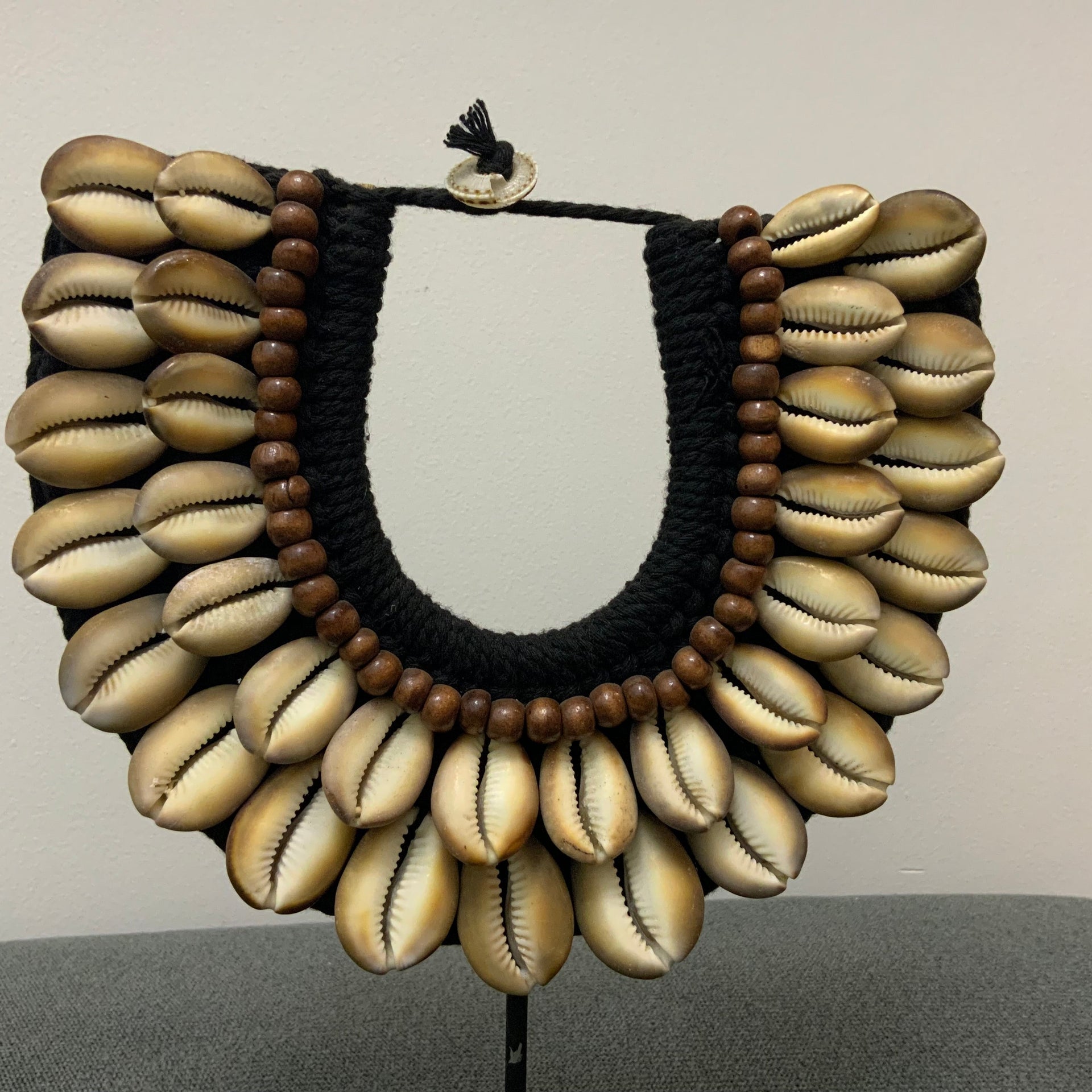 The Obsidian & Amber Cowrie Statement Necklace on Stand