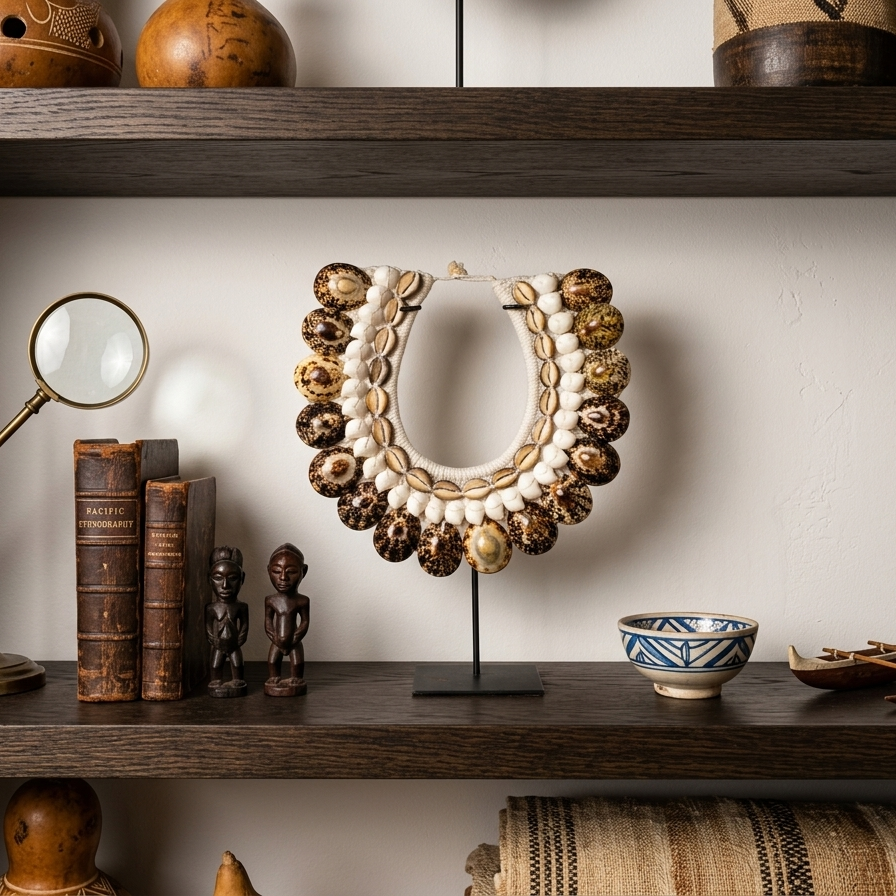 The Horizon Tiger Shell Tribal Necklace on Stand