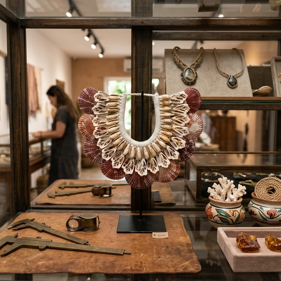 The Crimson Tide Scallop Statement Necklace on Stand