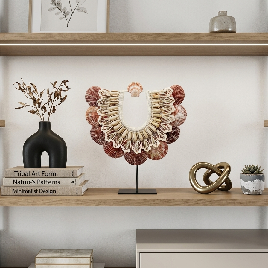 The Crimson Tide Scallop Statement Necklace on Stand