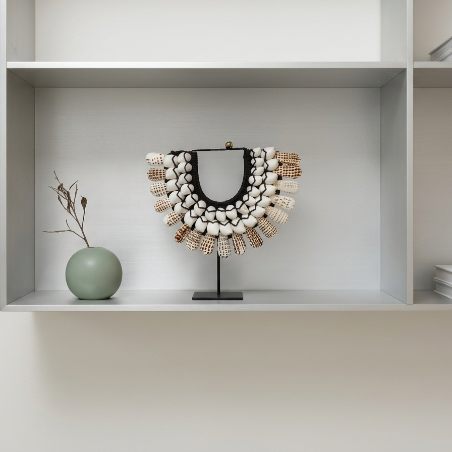 The Chevron & Mosaic Shell Statement Necklace on Stand