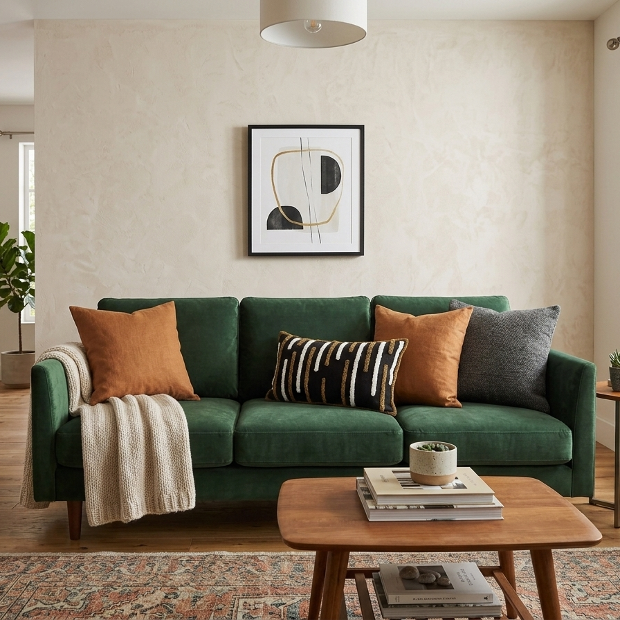Hand-Tufted Lumbar Pillow Cover – Abstract Geometric Pattern in Charcoal, Ochre & Cream