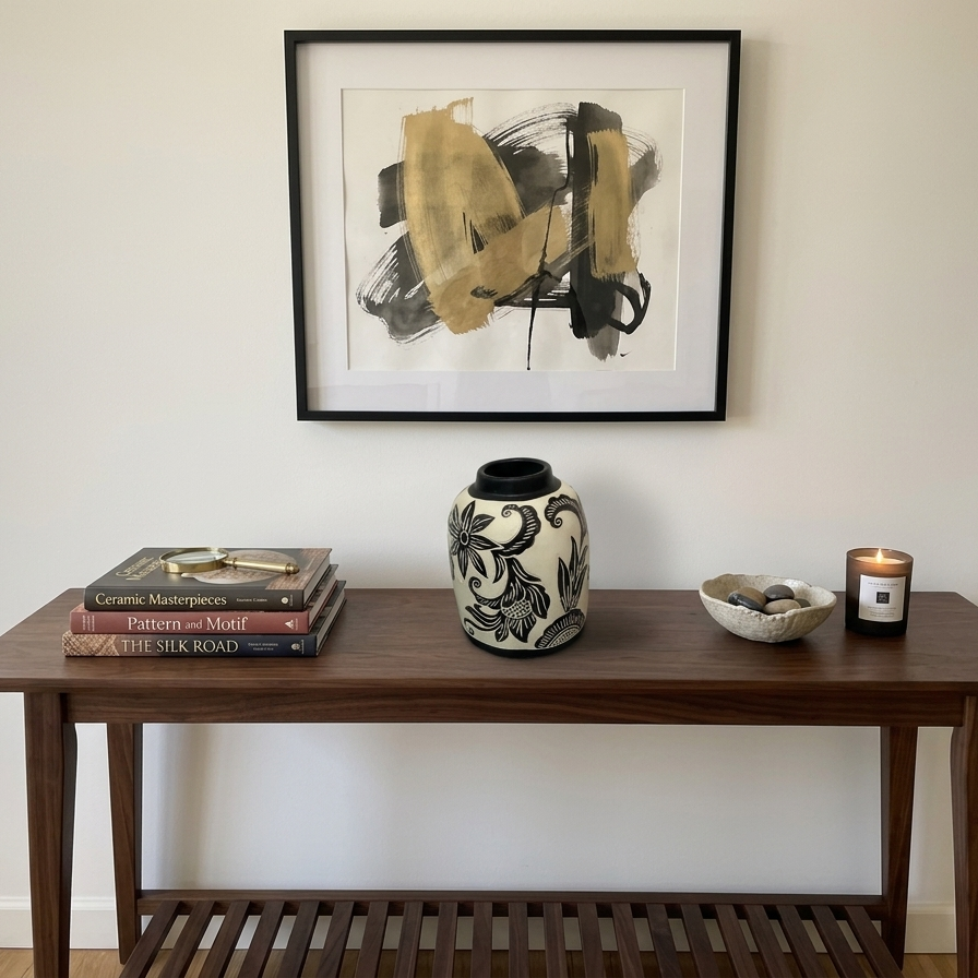 Hand-Etched Sgraffito Ceramic Vase