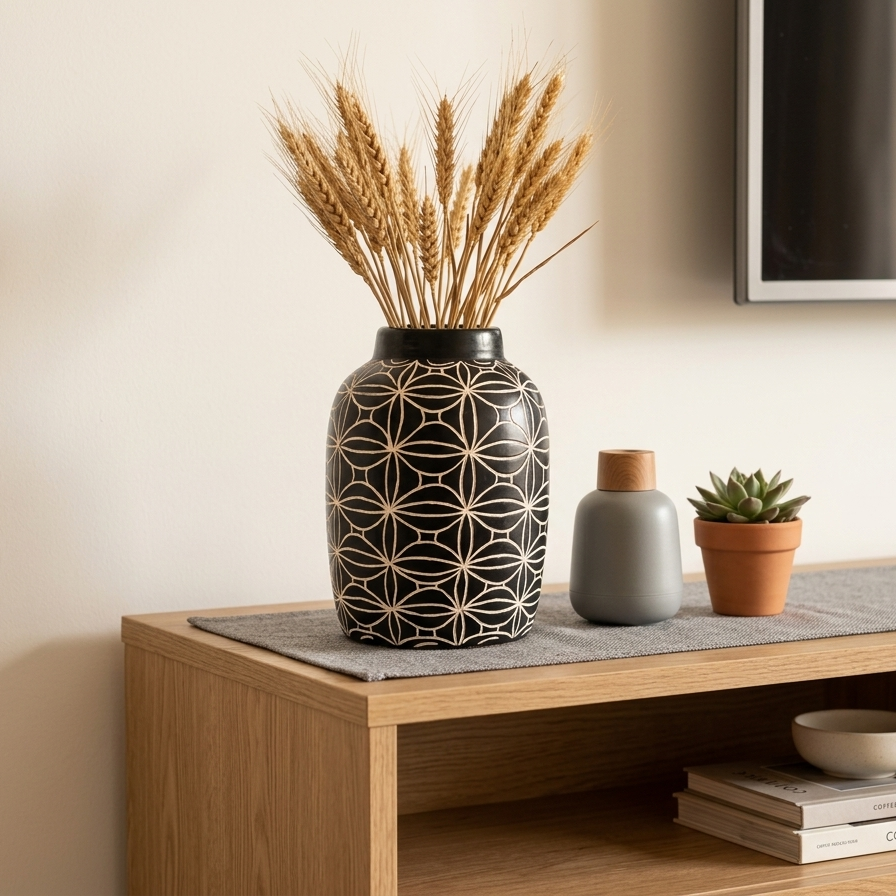 Hand-Etched Sgraffito Ceramic Vase