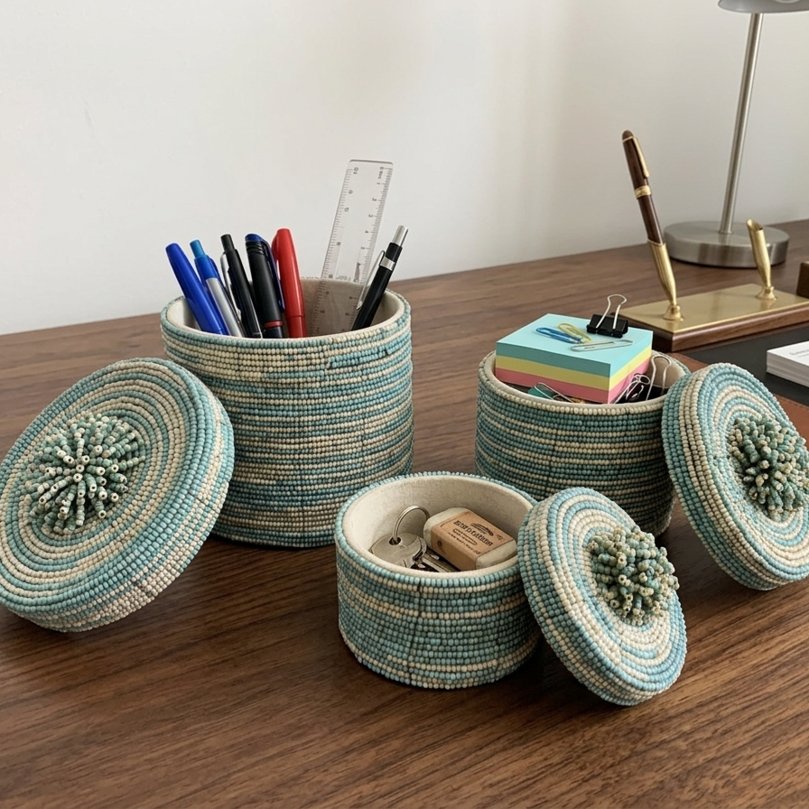 Handcrafted Nesting Beaded Keepsake Canisters – Set of 3
