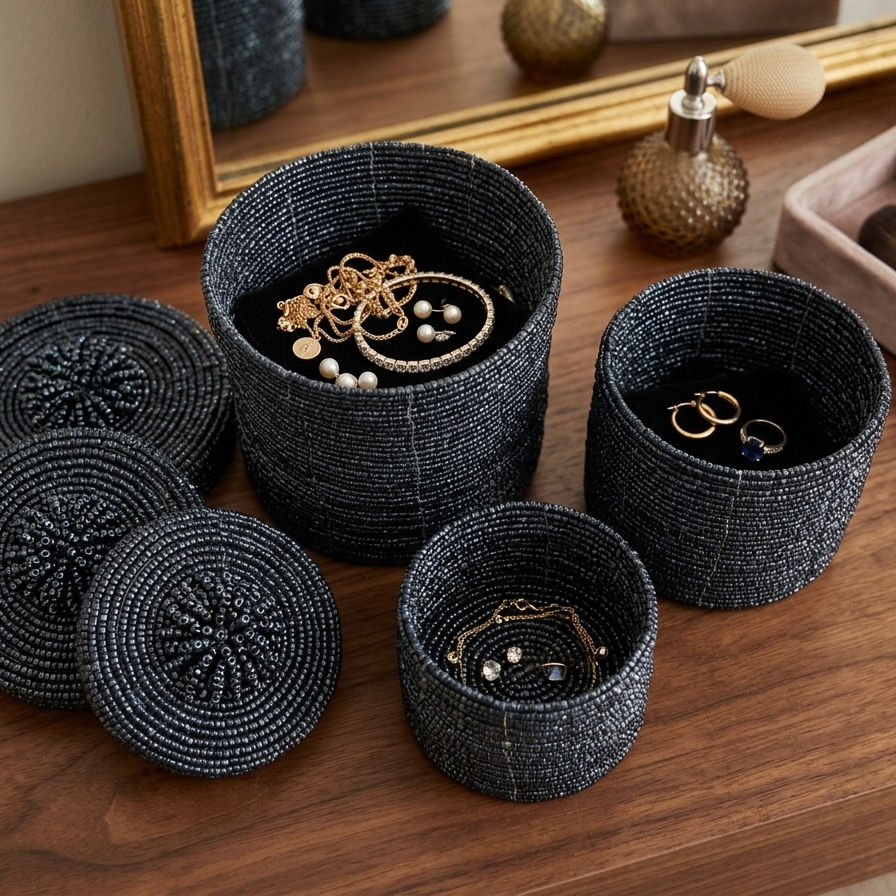 Handcrafted Nesting Beaded Keepsake Canisters – Set of 3