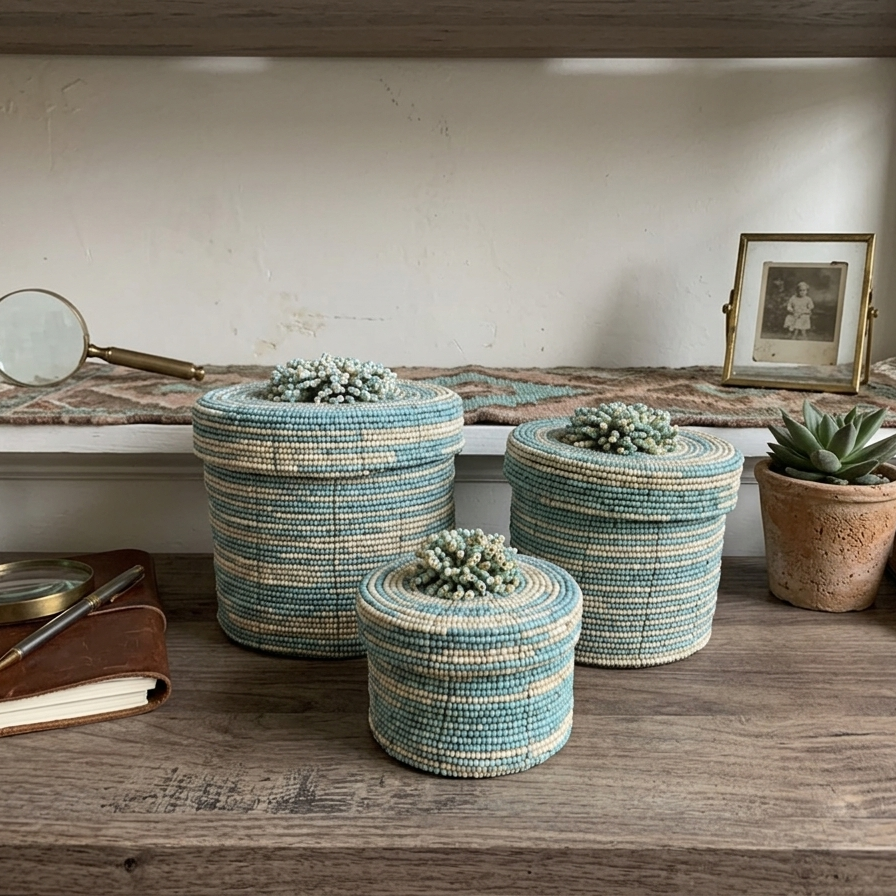 Handcrafted Nesting Beaded Keepsake Canisters – Set of 3