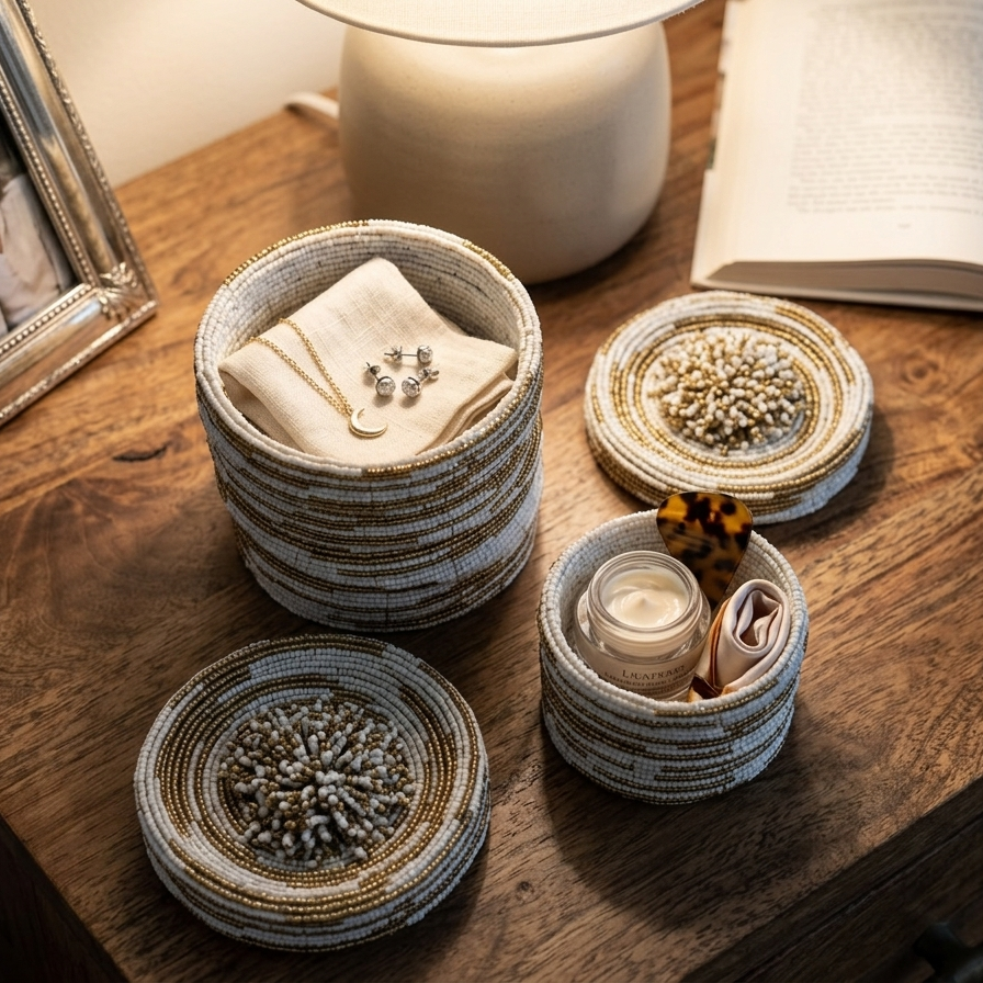 Handcrafted Nesting Beaded Keepsake Canisters – Set of 3
