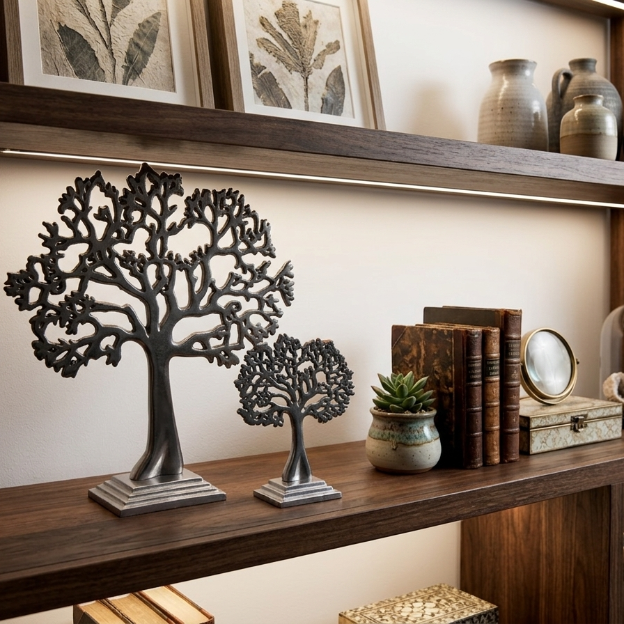 air of modern industrial metal urns in two sizes for home decor.