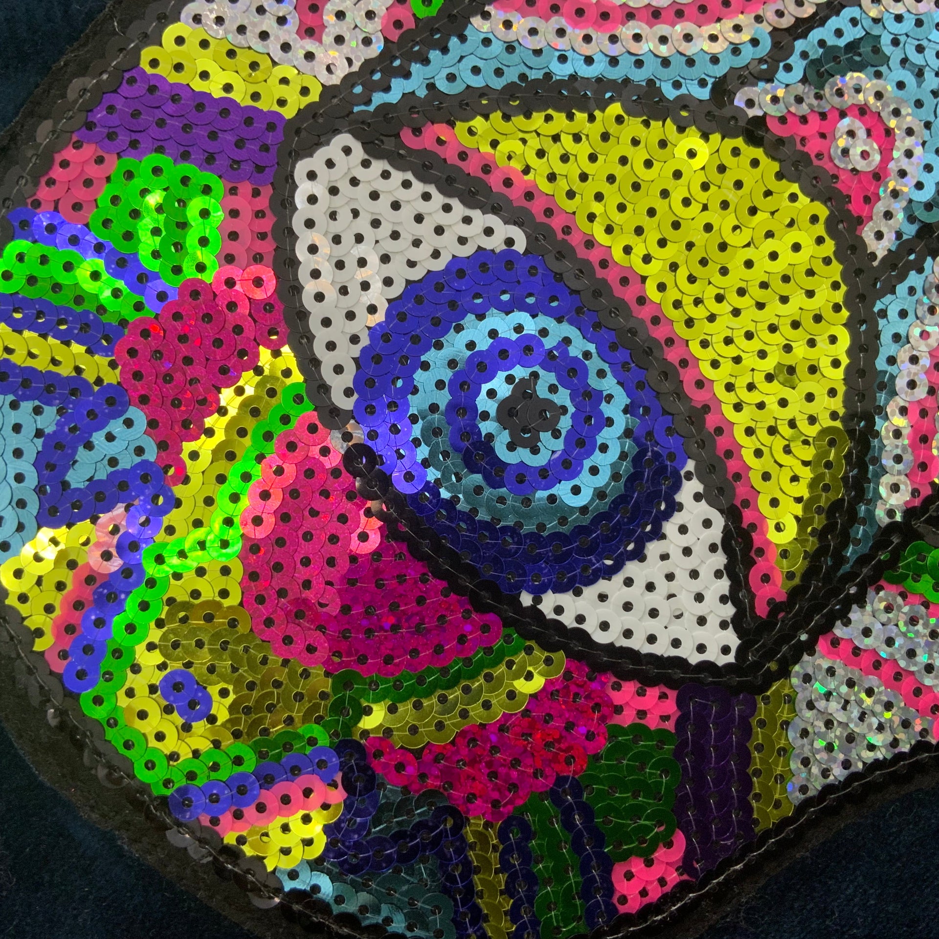 Hamsa Hand Sequin Velvet Cushion Cover – Midnight Blue & Multi-Color