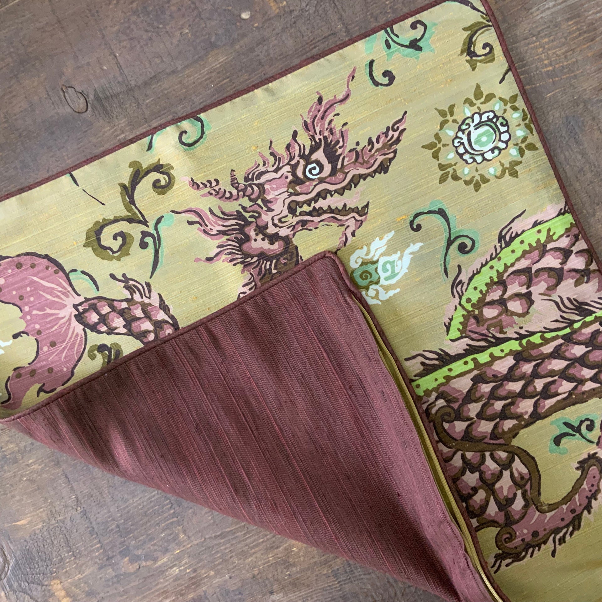 Mystic Serpentine Dragon Silk-Style Throw Pillow Cover
