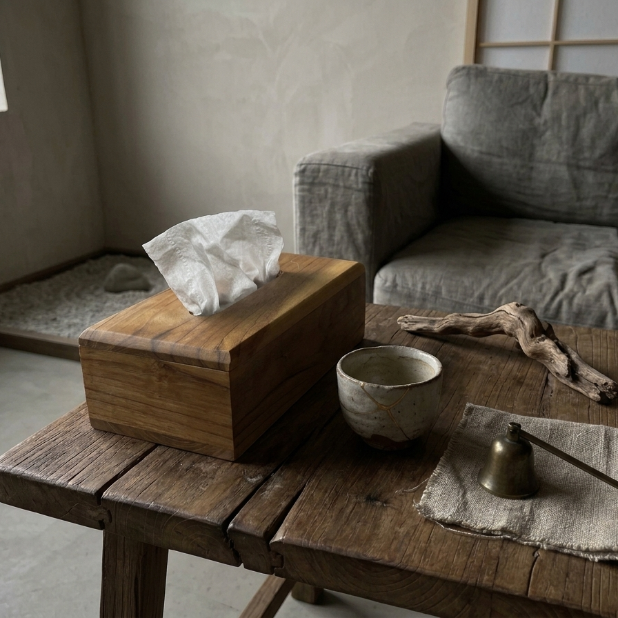 Natural wood rectangular tissue box cover with a smooth finish.
