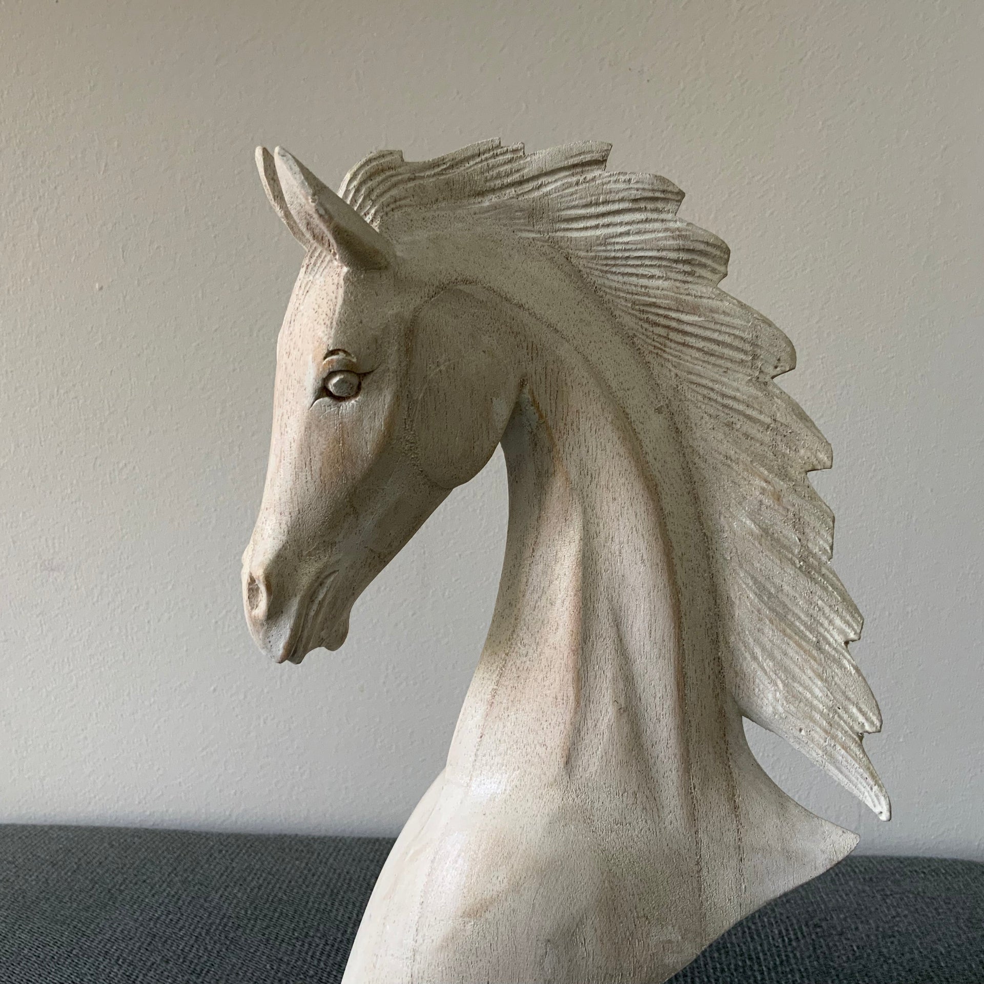 Whitewashed horse sculpture