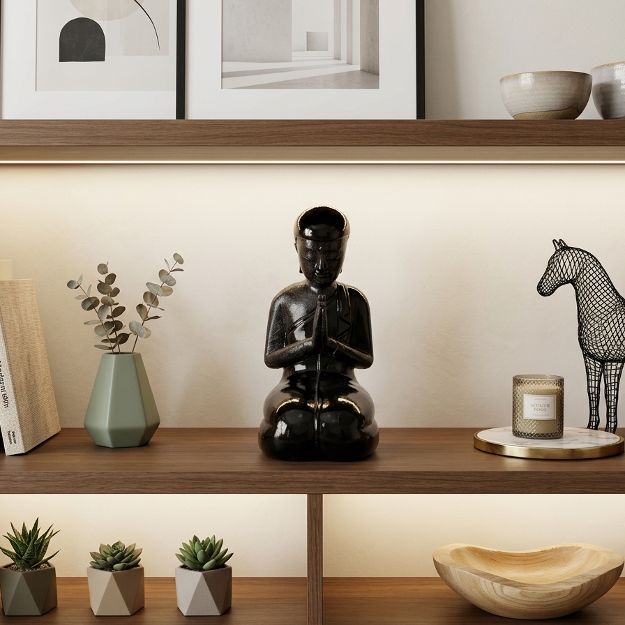 Hand-Carved Black Lacquer Kneeling Devotional Statue