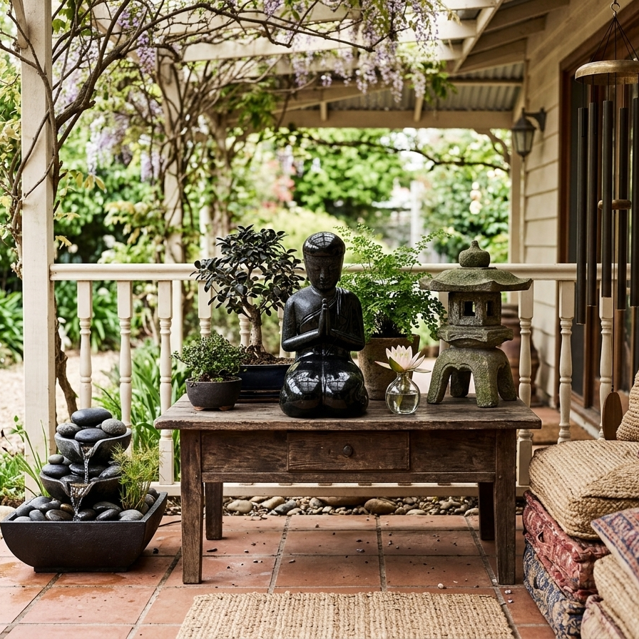 Hand-Carved Black Lacquer Kneeling Devotional Statue