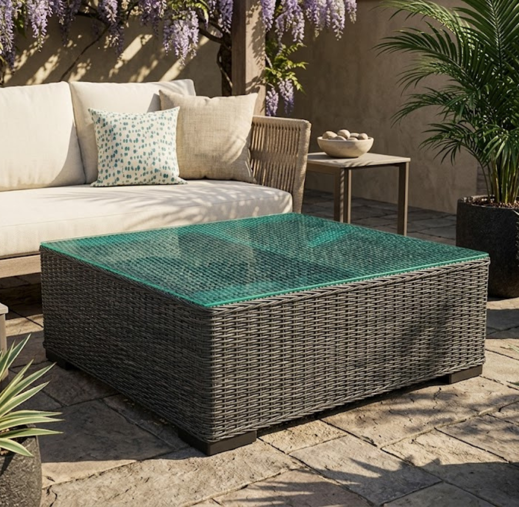 BRASSIA COFFEE TABLE – 100 × 100 × 35 cm (Glass Top)