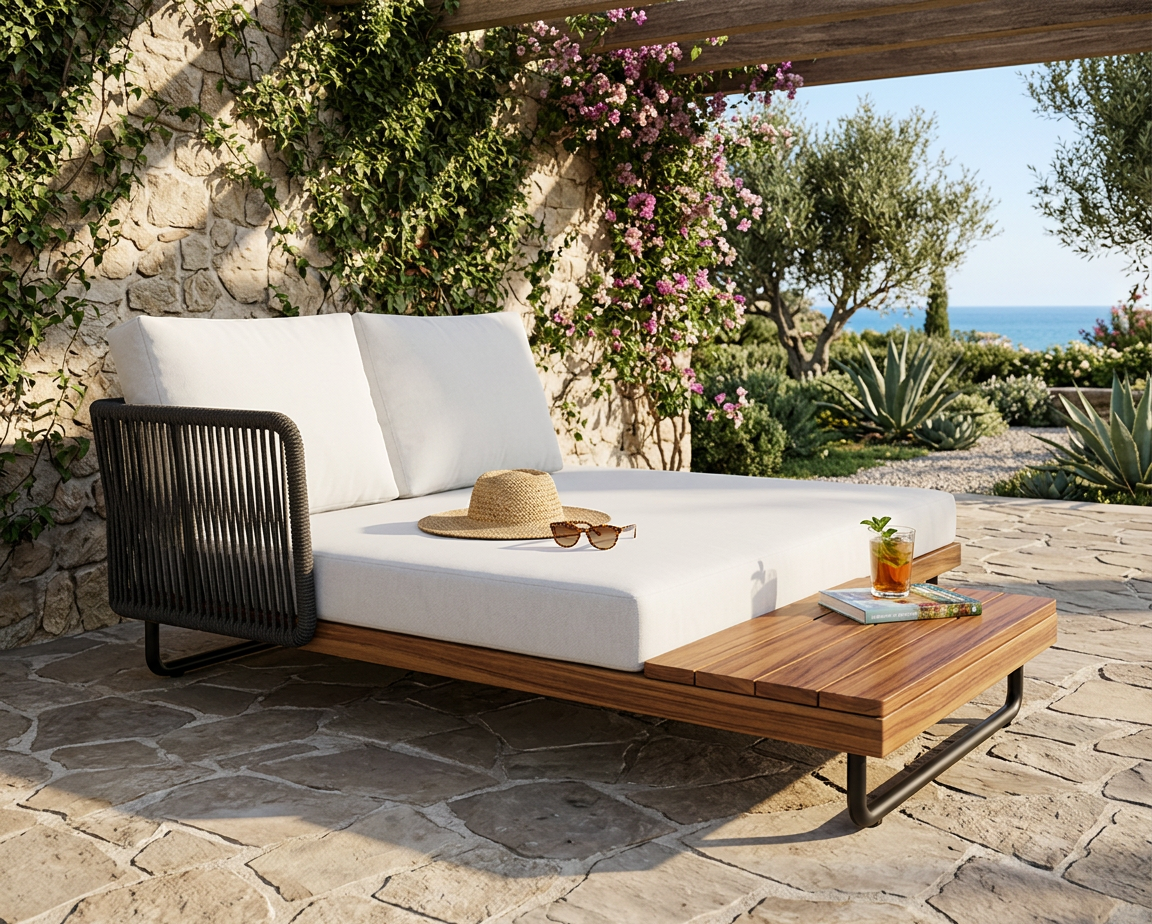 Vincenzo Chaise Lounge Left/Right Arm (Teak Base 75 × 180)